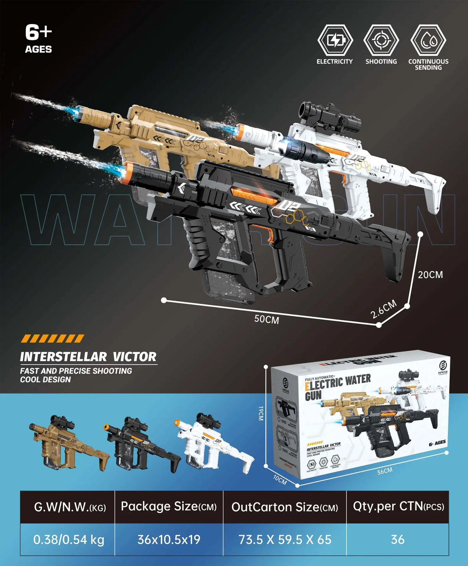 High Power Electric Automatic Water Gun - Full Auto Fire Interstellar Style Squirt Toy for Summer Beach Pool Kids Adults Party