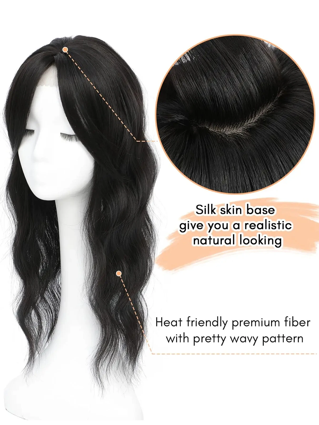 22 بوصة الاصطناعية توبر الباروكات متموجة دبوس الشعر كليب على الجزء العلوي من شعر المرأة قطعة الشعر التمديد طبيعي مجعد براون أسود LM #3