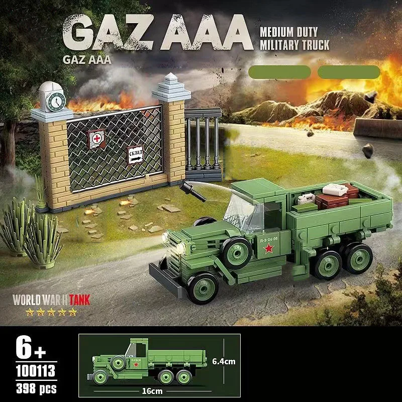 Camion militaire de l'Union soviétique pour garçons, revenu de la guerre mondiale Z AAA, modèle de véhicule à usage moyen, figurines de l'armée WW2, briques de construction de nuits, cadeau