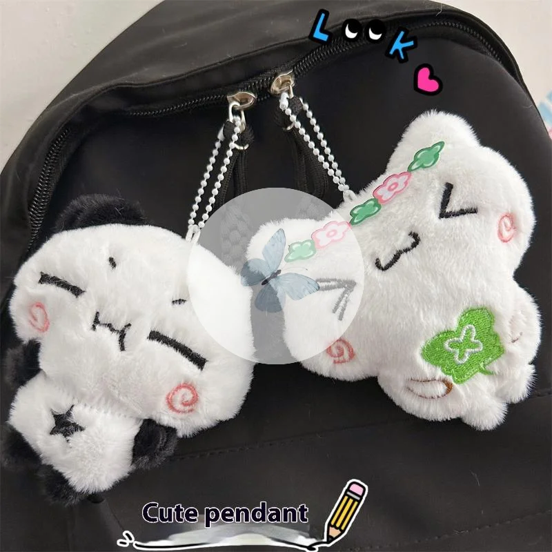Animal dos desenhos animados coelho panda pingente de pelúcia chaveiro kawaii moda chaveiro para mulheres meninas bonito mochila pingente acessórios