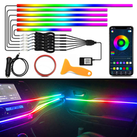 6/5 in 1 64 Color RGB Symphony Car Ambient Light Interior Acrylic Guide LED Strip Lights Decoration Atmosphere Lamp APP Control