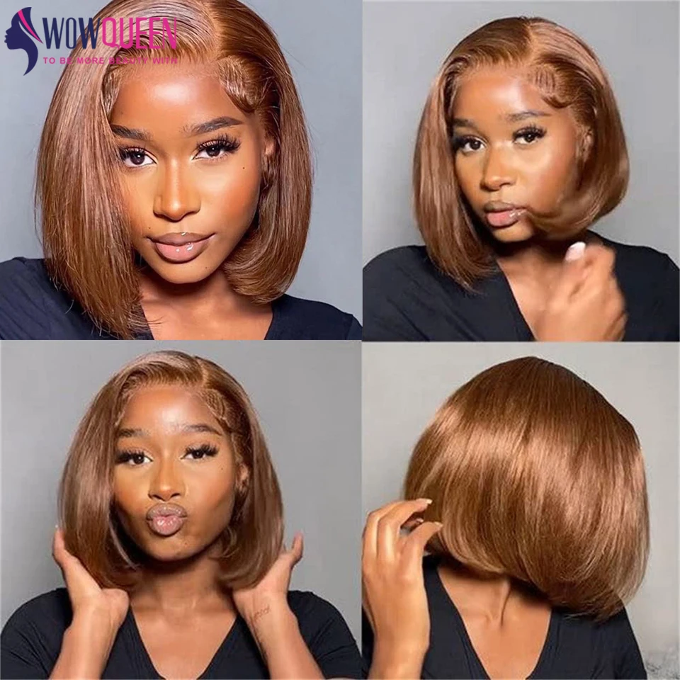 #4 Chocolate Brown Wig Bob Glueless Wig Human Hair Ready To Wear 180 Density Straight Wig Invisible 4x4 Closure Wigs For Women