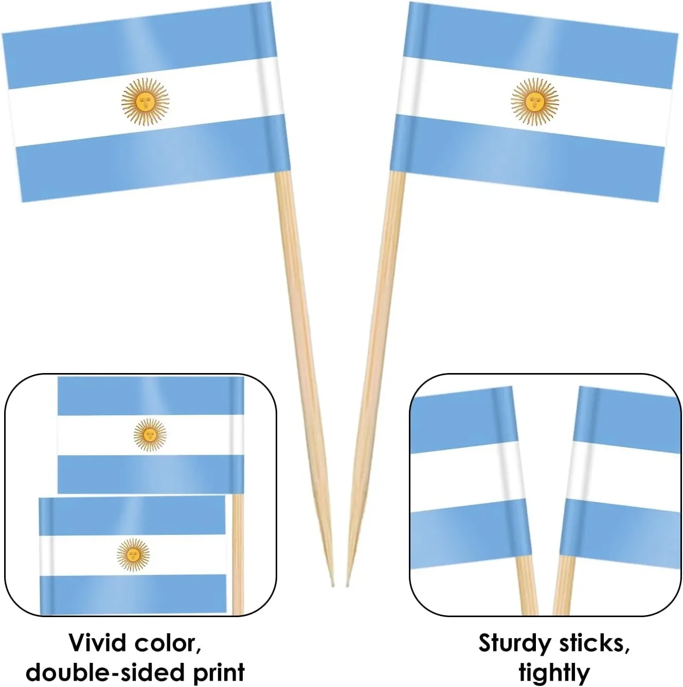 100 Uds. Bandera de Argentina pequeña bandera de palillo de dientes decoración Mini adornos para magdalenas banderas de comida para cóctel selecciones de cóctel adornos para magdalenas