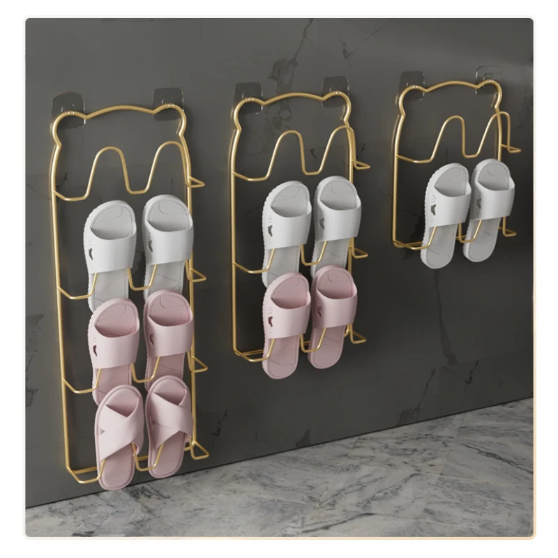 Wall-mounted Punch-free Golden Bathroom Slippers Rack Toilet Drain Rack Home Balcony Shoe Organizer image 4