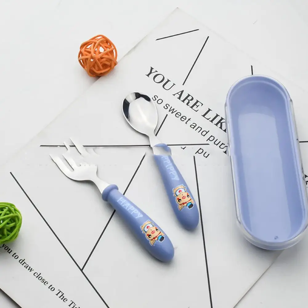 

Cartoon Spoon Fork Cutlery Infant Food Feeding Baby Tableware Set Baby Gadgets Toddler Dinnerware