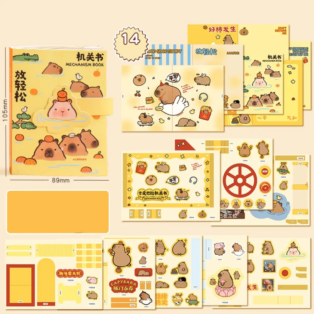 Cute Kawaii Anime Activity Books Capybara Cartoon Sticker Book No Clipping DIY Quiet Book Toys Kids