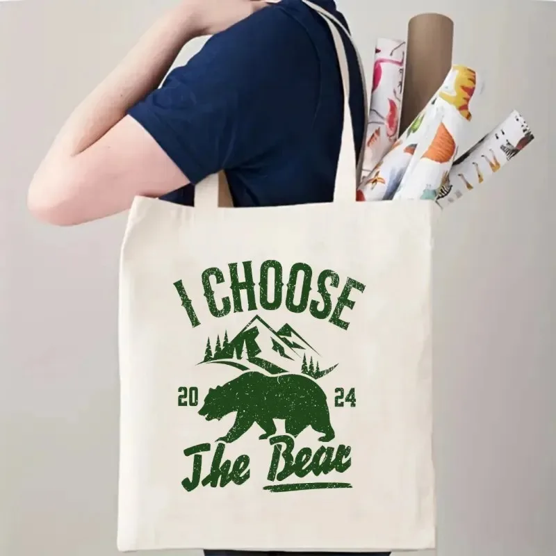 

Vintage Bear Themed Canvas Tote Bags Mountain Forest Printed Casual Shopping Handbag Gift Bag for Outdoor Enthusiasts