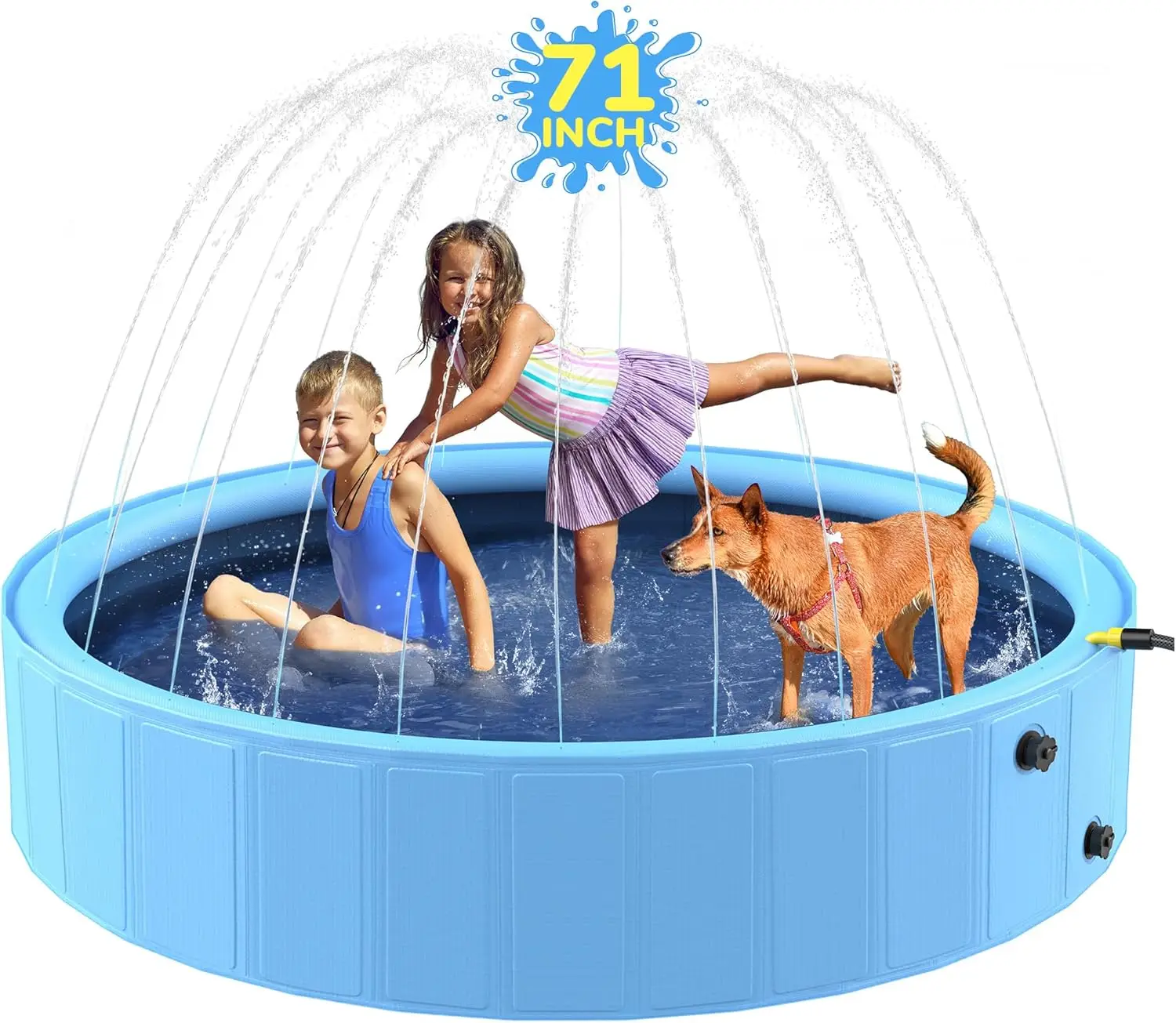 71'' Foldable Dog Pool with Sprinkler, Non-Slip Heavy Duty Splash Pad for Large Dogs and Kids Backyard Play
