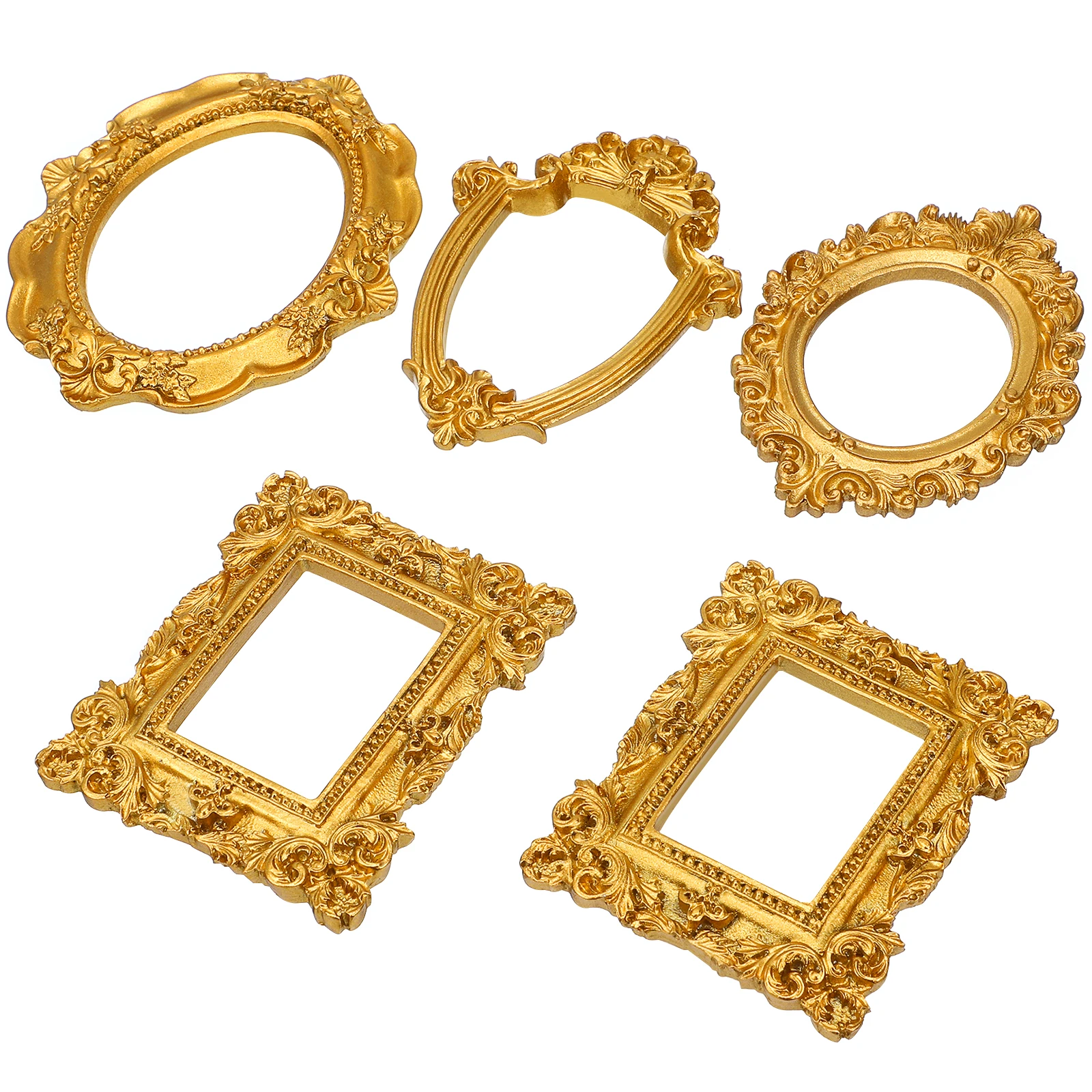 

5Pcs Photo Frame Props European Style Photo Frame Small Vintage Golden Picture Frames Tiny deco diy Nail art earring making tool