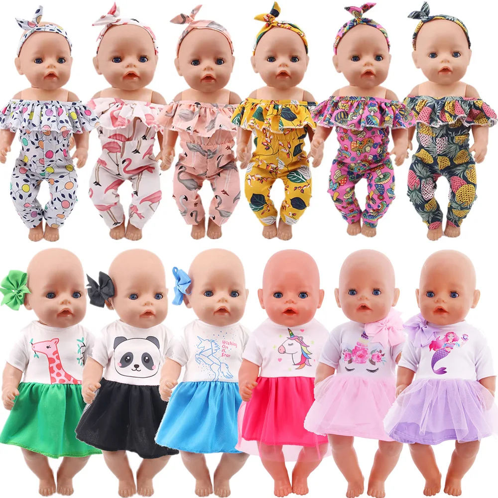 Pop Doll Clothes Unicorn Printed Dress JumpsuitFor 18Inch American&43CM Reborn Baby Doll Clothing Accessories Girl's Toys Gift