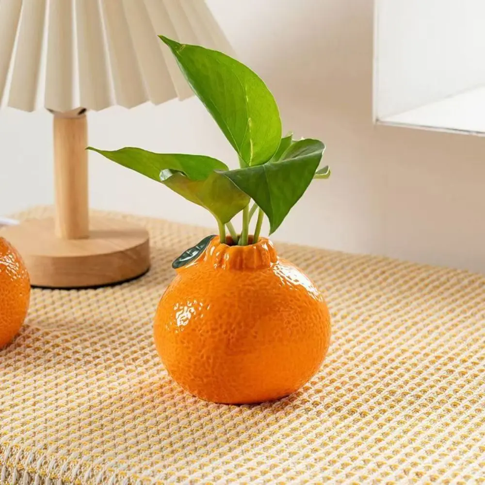 

New Orange Shape Hydroponic Vase Ceramic Desktop Ornament Flower Arrangement Small Vase Ins Style Multifunction Plant Pot