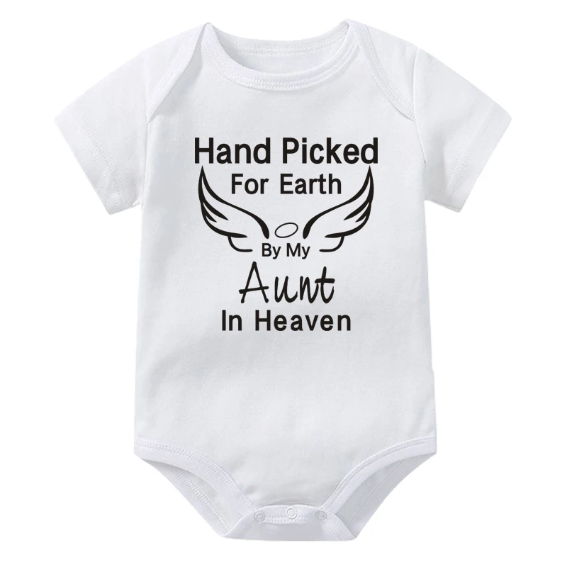 Hand Picked for Earth By My Uncle/Aunt In Heaven Fashion Infant Newborn Baby Girl Romper Short Sleeve Print Playsuit Outfit