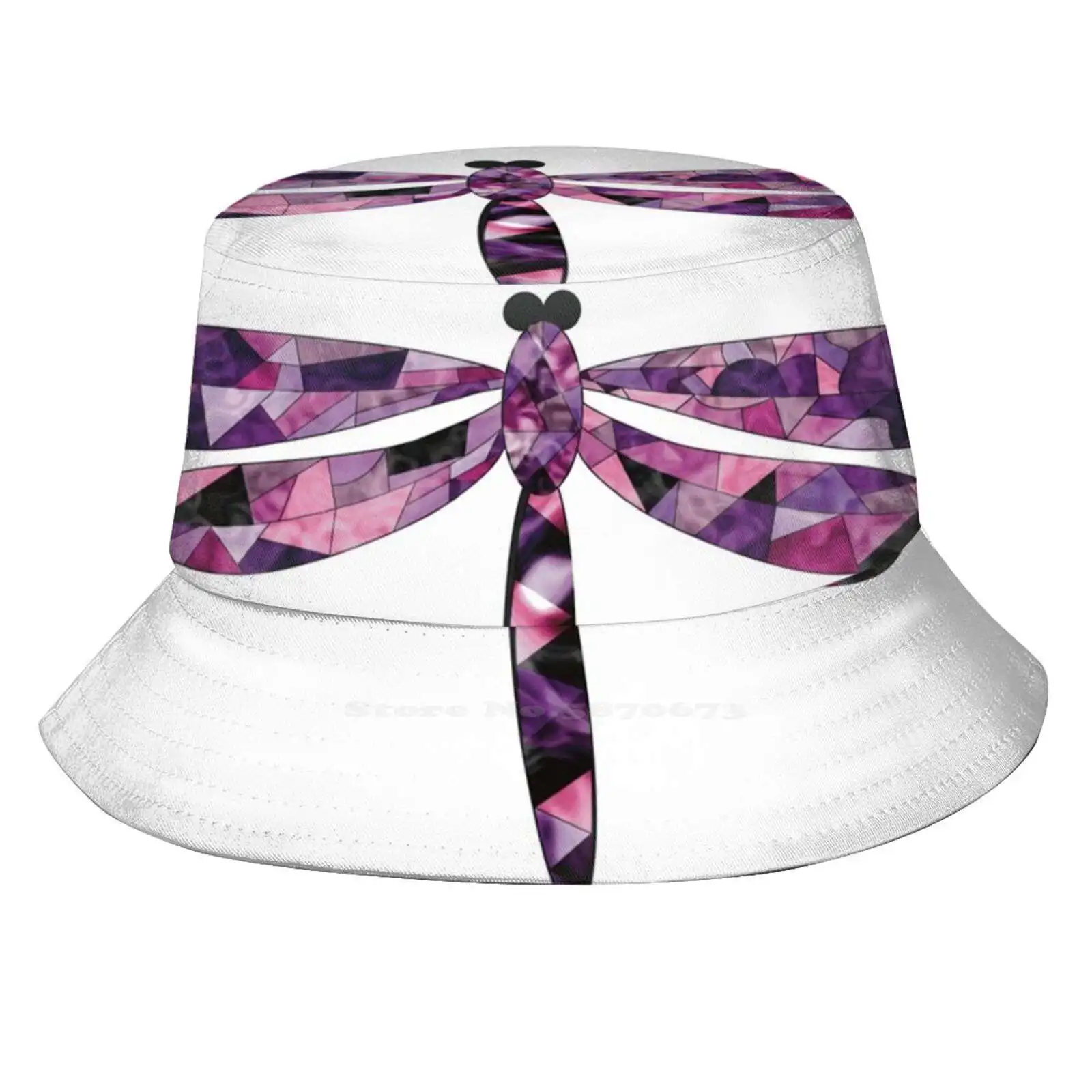 Spectrum Dragonfly Unisex Fisherman Hats Bucket Hats Dragonfly Purple Insects Stained Glass Outdoors