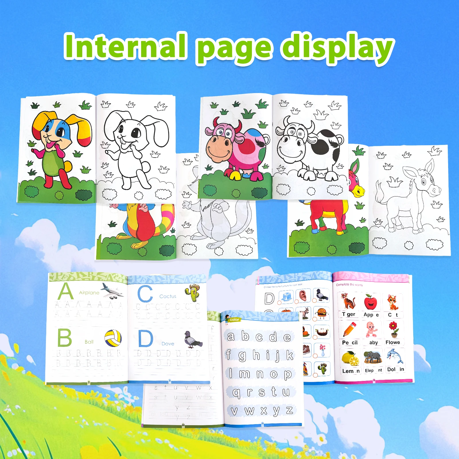 2 Pieces English Children Alphabet Practice Book & Coloring Book Set 5-8 Years Art Supplies Alphabet Learning Puzzle Education