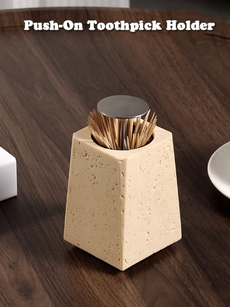 

Держатель Для Зубочисток в стиле ваби-Саби, натуральный травертин, для гостиной, столовой, рабочего стола, персонализированные Креативные украшения