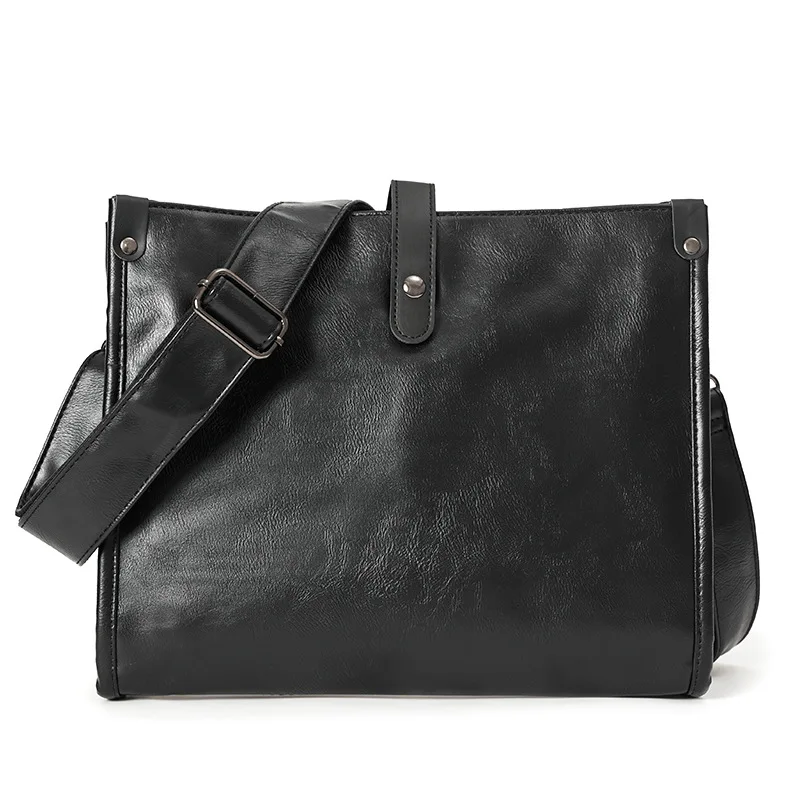 حقيبة كتف مربعة للرجال من جلد البولي يوريثان، متعددة الجيوب، سعة كبيرة لتخزين الكمبيوتر، حقيبة متقاطعة قطرية