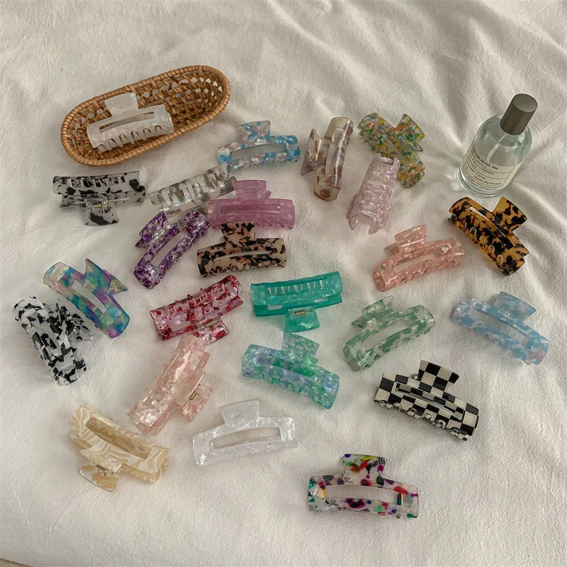 

Средние женские заколки для волос, красочные геометрические полые заколки в виде крабовых когтей, ацетатные леопардовые принты, модные заколки для девочек, аксессуары для волос