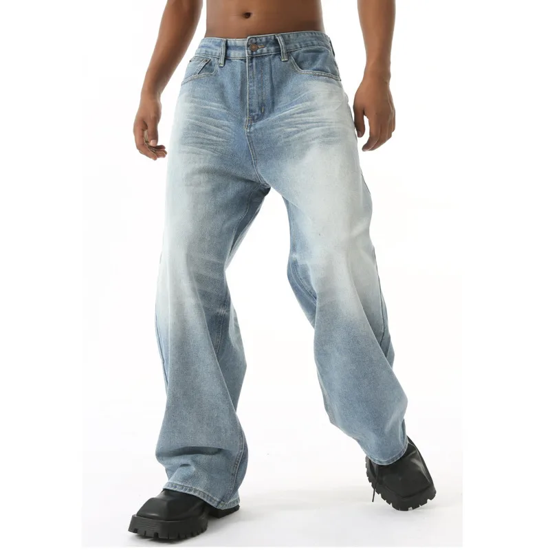 تصميم بنمط هونج كونج الجديد للرجال من فور سيزونز بتصميم كلاسيكي مصقول باللون الأبيض المغسول، جينز كاجوال فضفاض مستقيم الساق #5