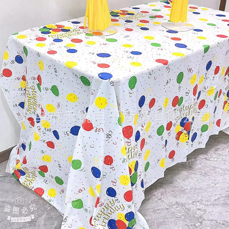 Cross-Border Colorful Balloon Pattern Pattern Party Tablecloth Disposable ThickeningPETable Cloth Birthday Theme Party Decoratio