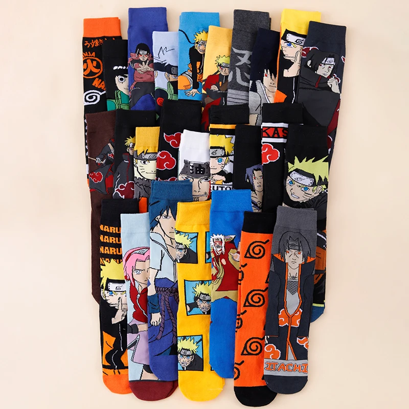 6 Pairs of Random Bandai Hip Hop Street Style Naruto Anime Socks for Men and Women Novel and Nteresting Casual Crew Socks