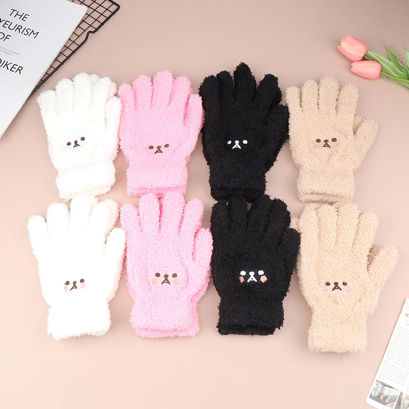 Lovely Coral Velvet Furry Breathable Gloves Winter Solid Color Versatile Plush Thickened Cold-proof