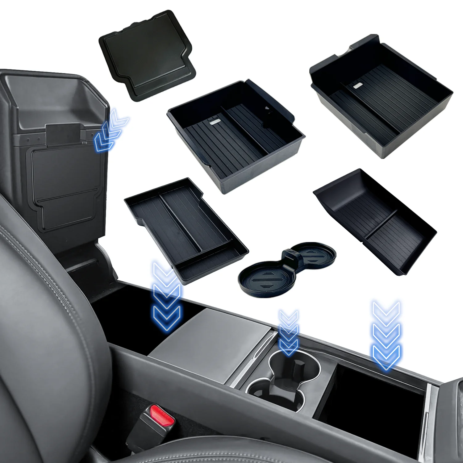 Für Tesla Neues Modell Y 2026 Launch Juniper ABS mit Silikon-Antirutschmatte Konsole & Armlehnen-Aufbewahrungsbox Oberer und Unterer Getränkehalter – Detail 1