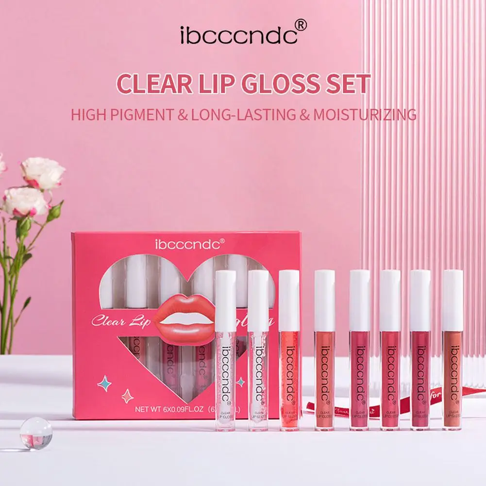 Ibcccndc 6Pcs Colourful Lip Gloss Set Moisturizing Lipstick Lip Glaze Long-Lasting Water Gloss Plumping Lip Glaze Beautiful