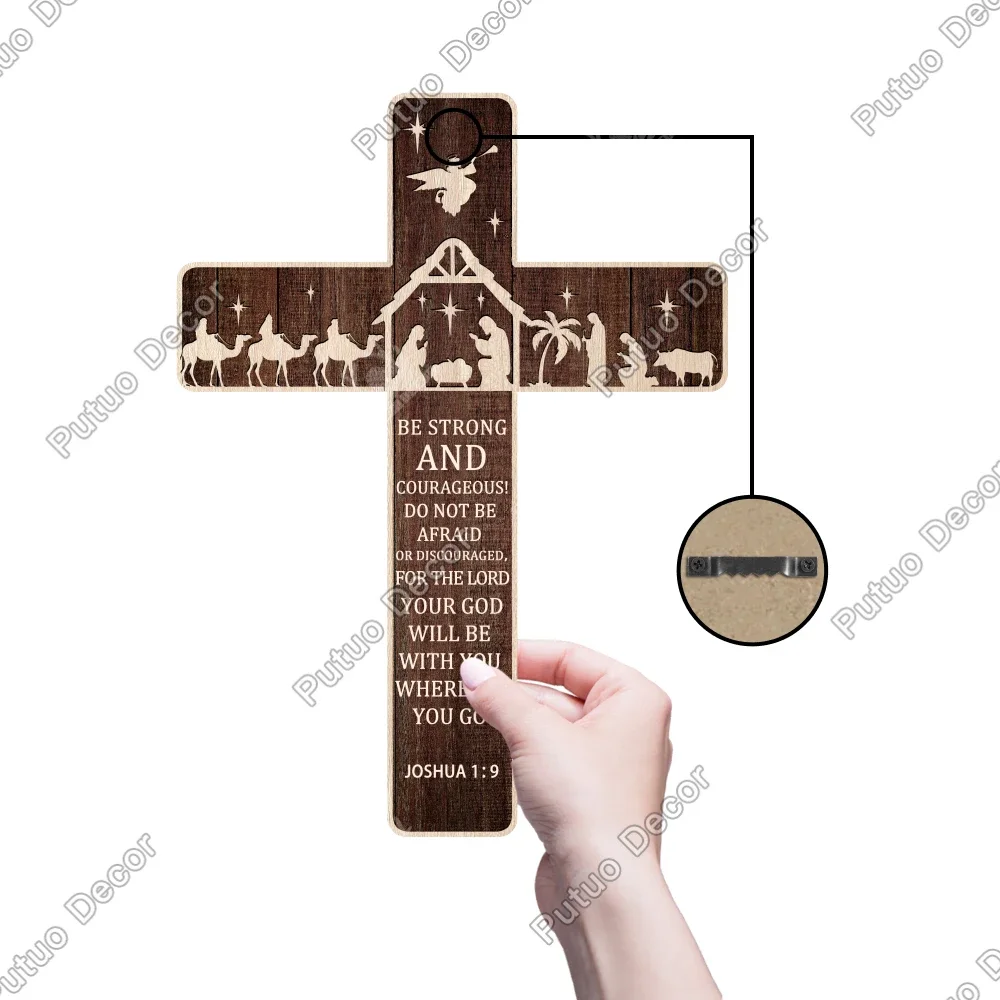 Putuo Decor Mexican Crucifix Wood Wall Decoration - 15.9 X 11.8 Inches, Day of Death Cross Decor for Room