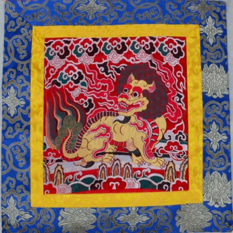 

Tibetan Style Brocade Kylin Altar Mat - Retro Buddhist Offering/Shrine Table Pad for Dharma Implements