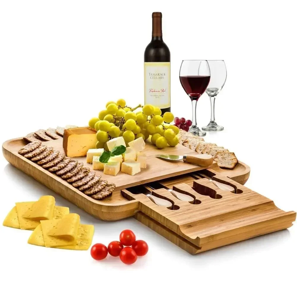 

Bamboo Cheese Board Set With Cheese Knife Portable Outdoor Dinner Plates Hotel Restaurant Decoration Accessories Bread Tray set