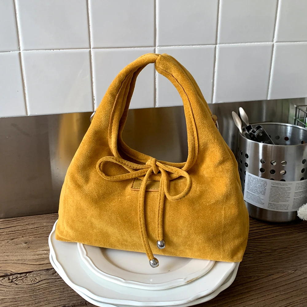 Women Retro Suede Bow Crossbody Bag 2026 Autumn Winter New Delicate Solid All-Match Handbags Daily Commute One Shoulder Bags