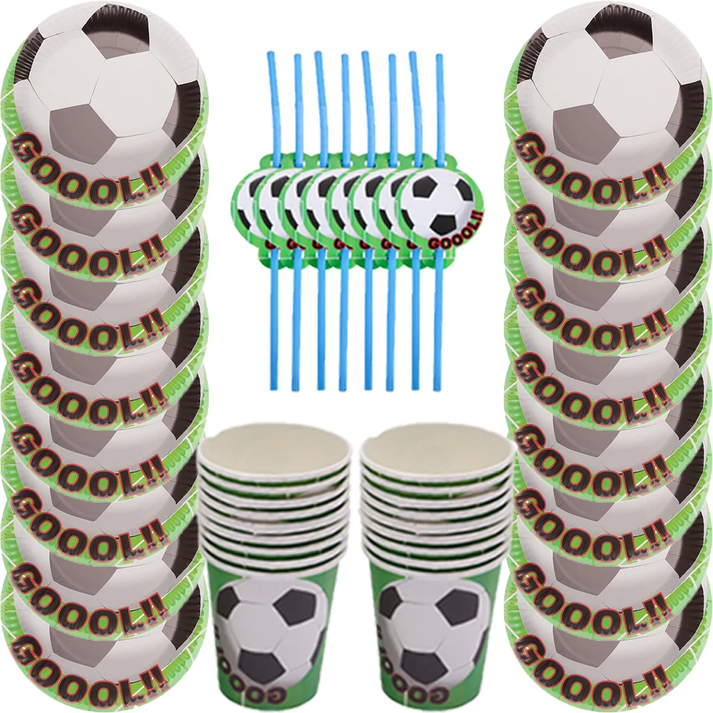 

Soccer Cartoon Pattern Cutlery Set Birthday Party Decoration Foil Balls Kids Boys Cup Number Balloons Soccer Sports Party Suppli