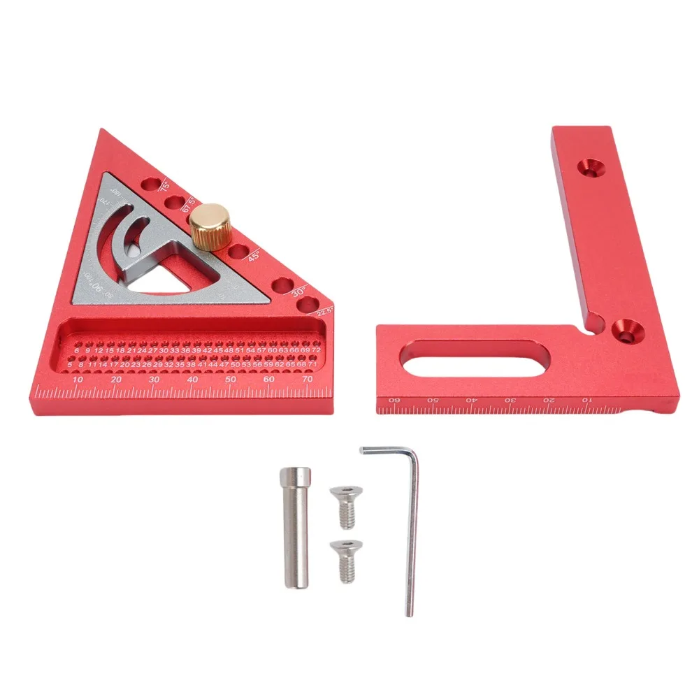 Precision Aluminum Alloy Multi Angle Ruler Red and Gray Precision Hole Scribing Carpenter Square Drawing Line Ruler Engineering