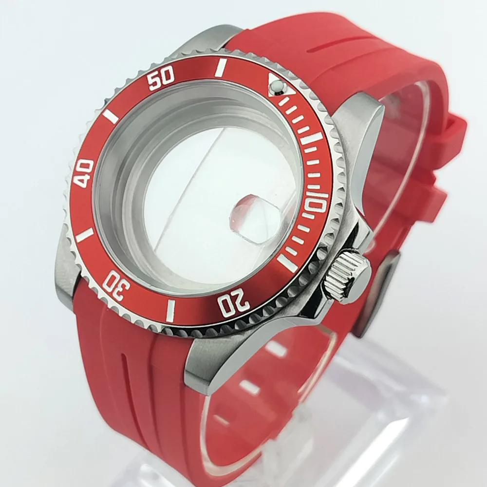 40,5 mm Rot Grün Blau SUB Saphirglas Metallgehäuse Passend für NH35/36/38 Uhrwerk Uhrenteile Zubehör Uhrenbox Gummiarmband – Detail 2