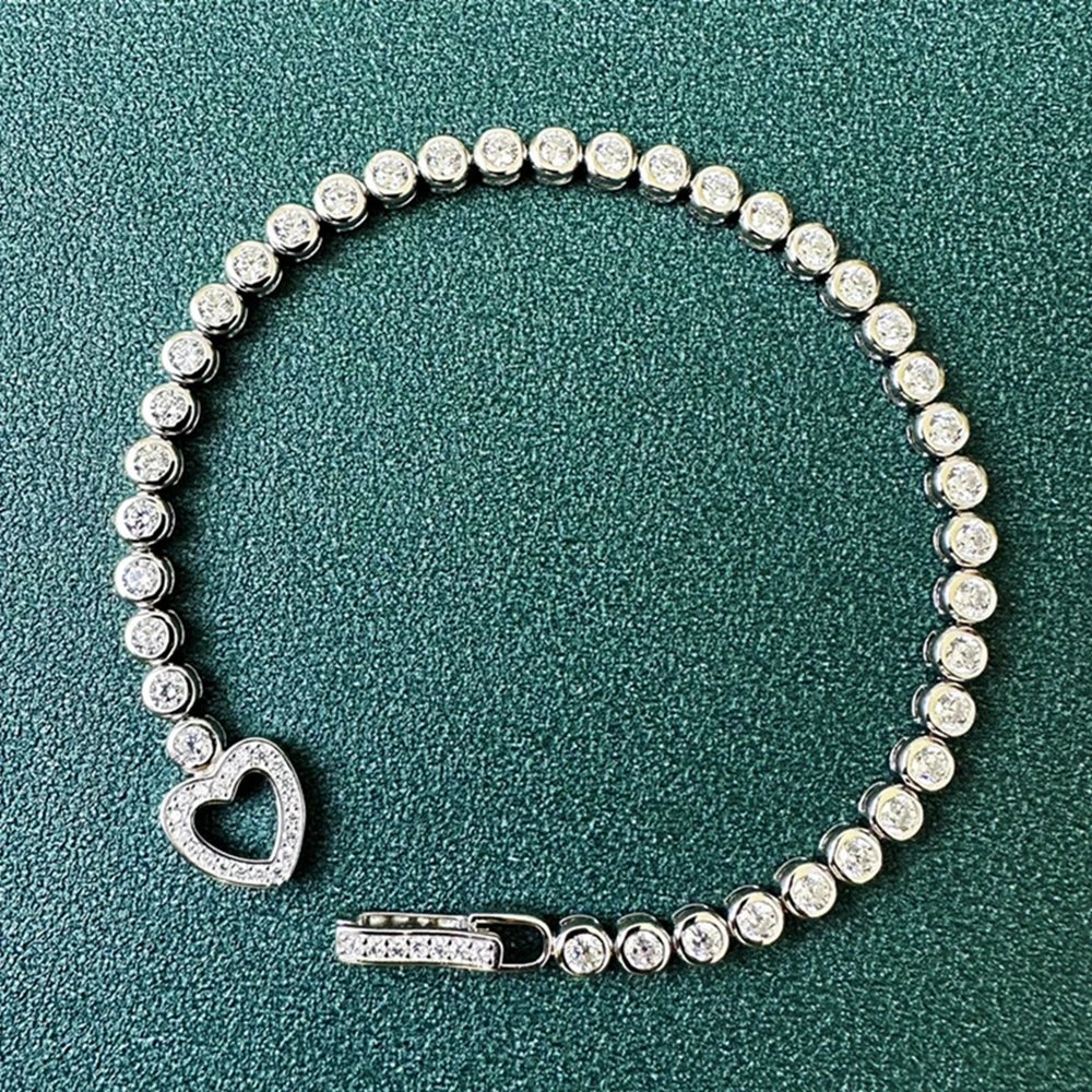 Vinregem Lab Created Sapphire Gemstone Sparkling 3MM Tennis Chain Bracelets for Women 100% 925 Sterling Silver Fine Jewelry Gift