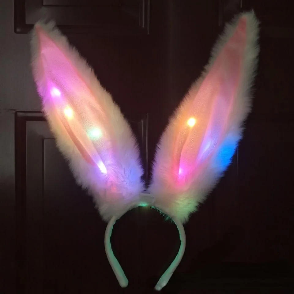 LED Glowing Light Up Women's Furry Bendable Bunny Rabbit Ears Headband Party Costume Accessory Wedding Festival