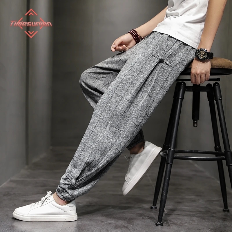 

Cotton Linen Pants for Men New Trend Disc Buckle Hallen Pants Man Spring Summer Comfortable Breathable Casual Pants