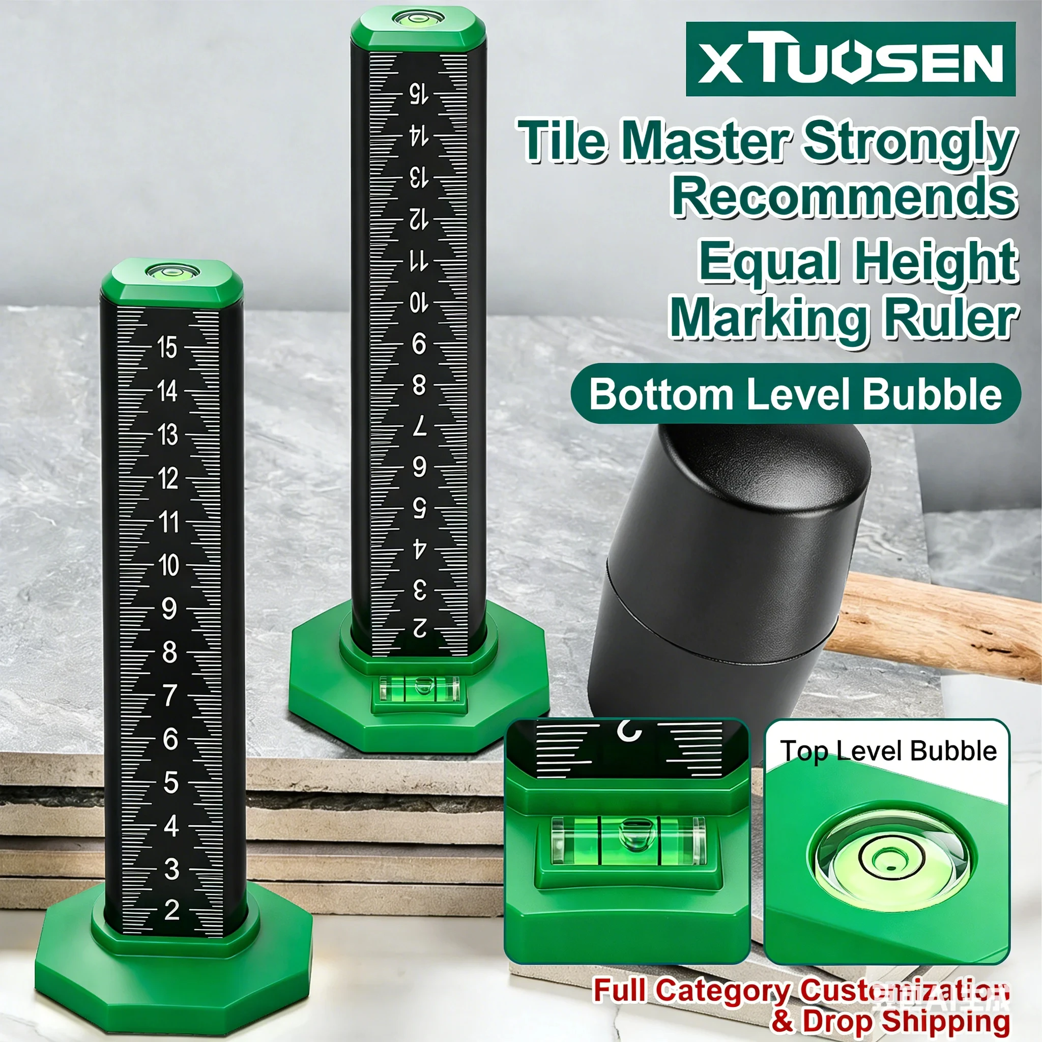 2PCS/lot TUOSEN Tile Leveling Ruler High Gauge Marking Scale Measuring Tool for Tile 150mm+300mm Installation and Alignment