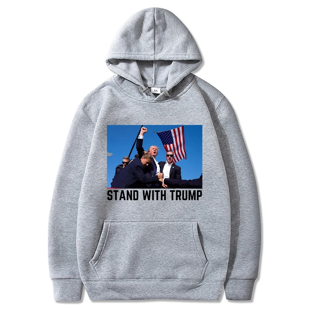 Donald Trump Rally Hoodie Trump Shot Hooded Sweatshirt Stand with Trump Make America Great Again Jumper Trendy Election Hoodies