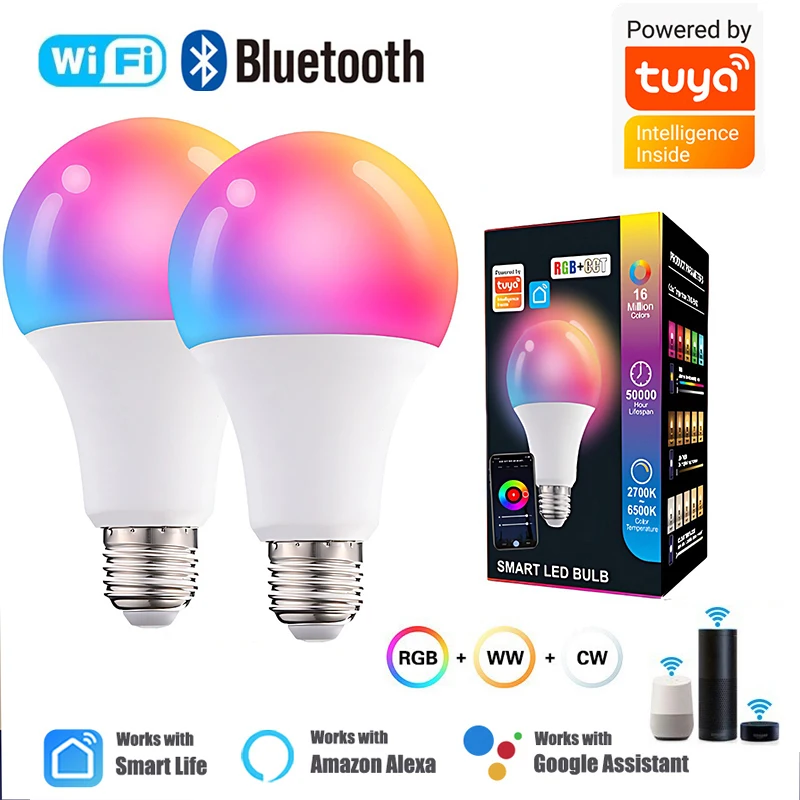 Tuya Wifi/Bluetooth Smart Bulb Alexa Led Lamp E27 RGB Smart Light Bulbs 220V 110V Smart Lamps For Google Assisatnt Smart Life
