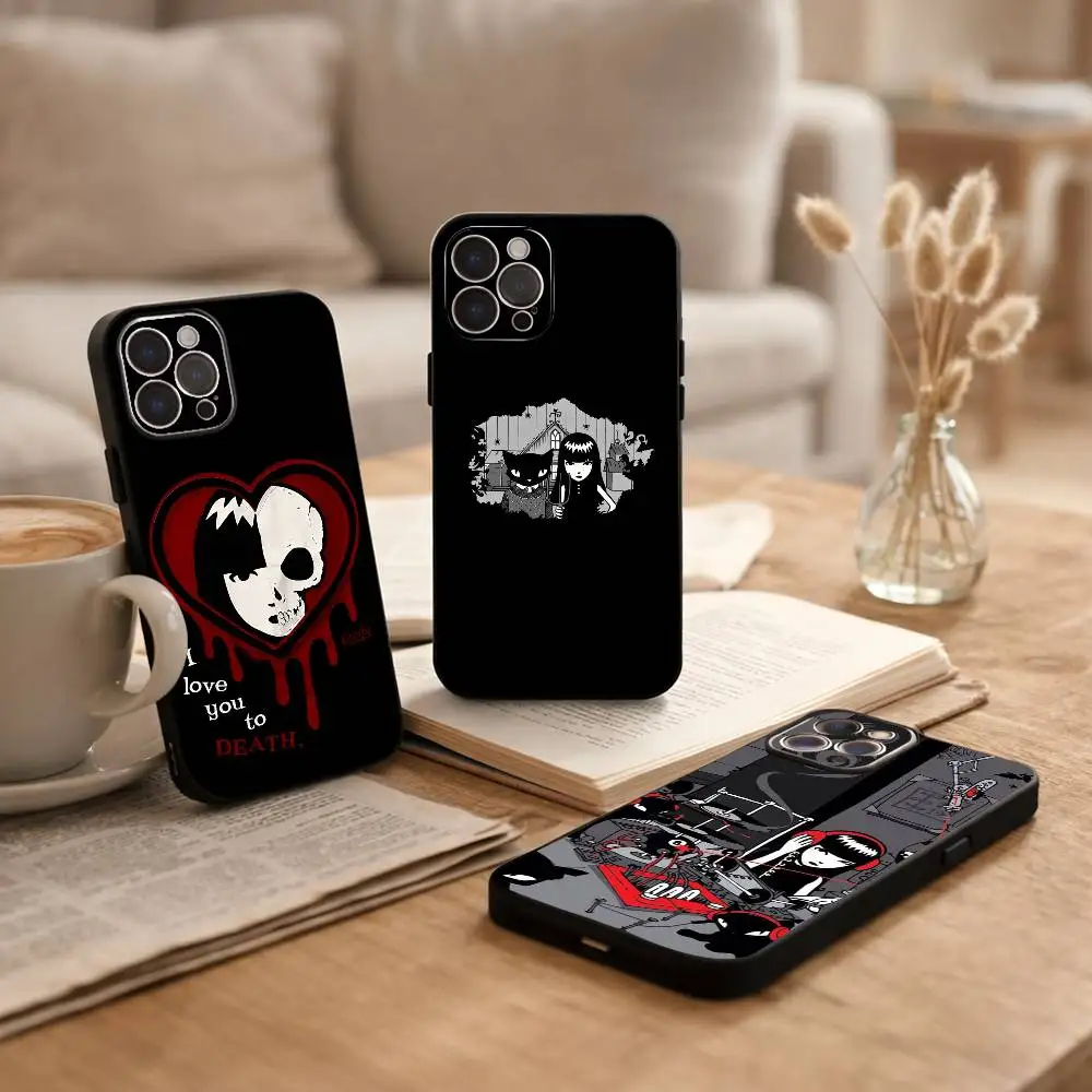 

Cat E-Emily The Strange Phone Case For iPhone17,16,15,14,13,12Plus,Pro Max,XS,5G Soft Silicone Black Cover