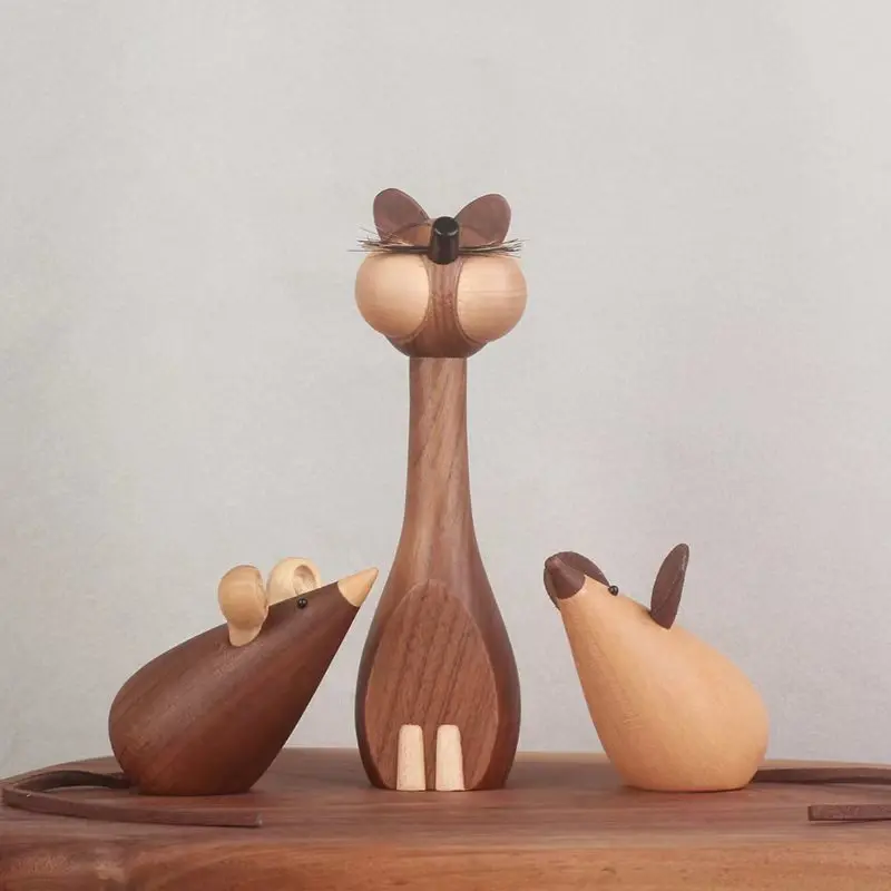 

Nordic Solid Wood Cat and Mouse Chirildren's Toys Desktop Decoration New year gifts Puppet Doll Handam Crafts Statue Ornament