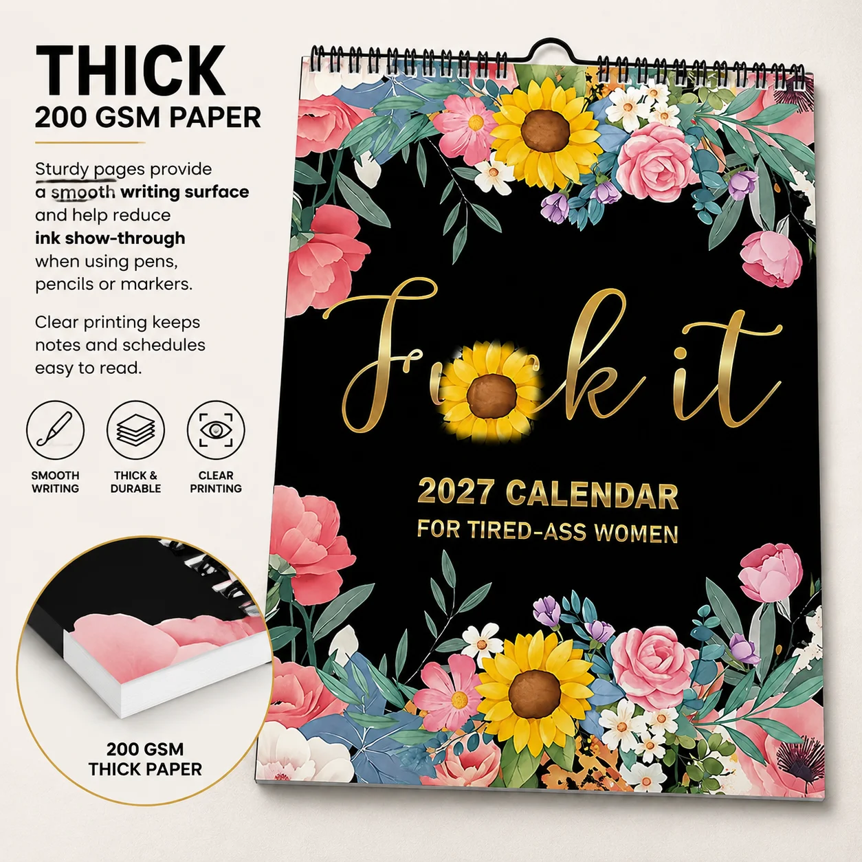 2027 Wall Calendar for Women Word Monthly Planner Gag Gift 12 Month Monthly Planner Layout Spacious Writing Grids for Home