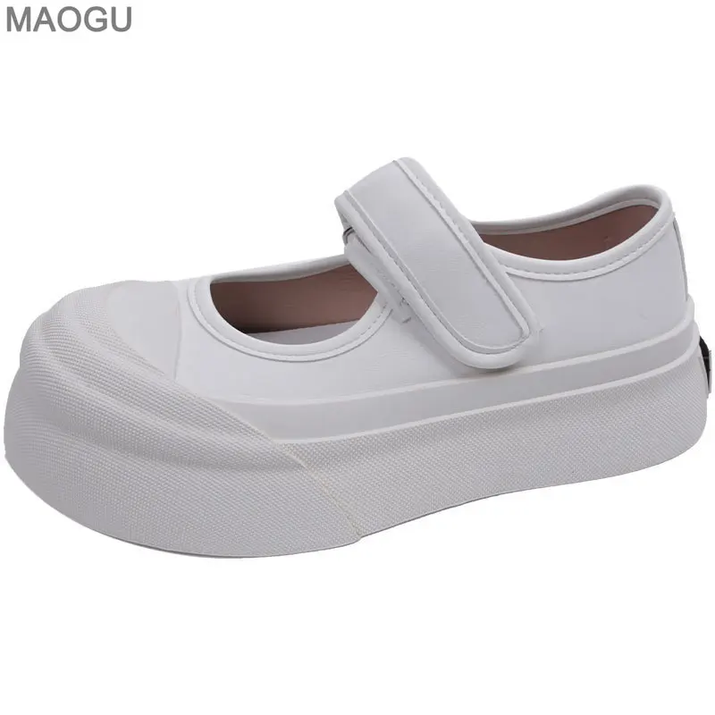 Women's Round Toe White Shoes Buckle Straps Thick Bottom Casual Shoes Chunky Sole Height Increasing Sneakers Daily Footwear view 6