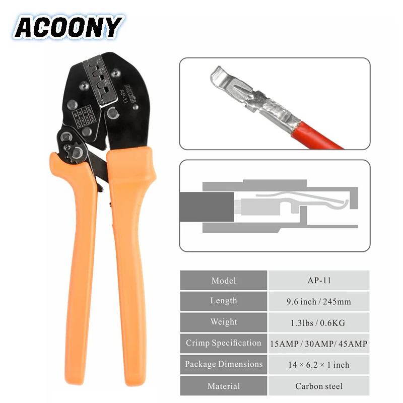 Ap-11 Wire Crimping Plier Ratcheting Wire Crimper Tools For Amp 15,30 And 45 Cable Connectors Awg 20-10 Clamp Tools