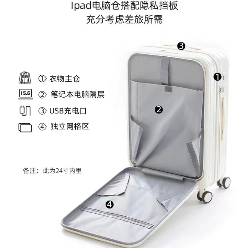 Mala frontal aberta, mala trole recarregável multifuncional de 24 polegadas