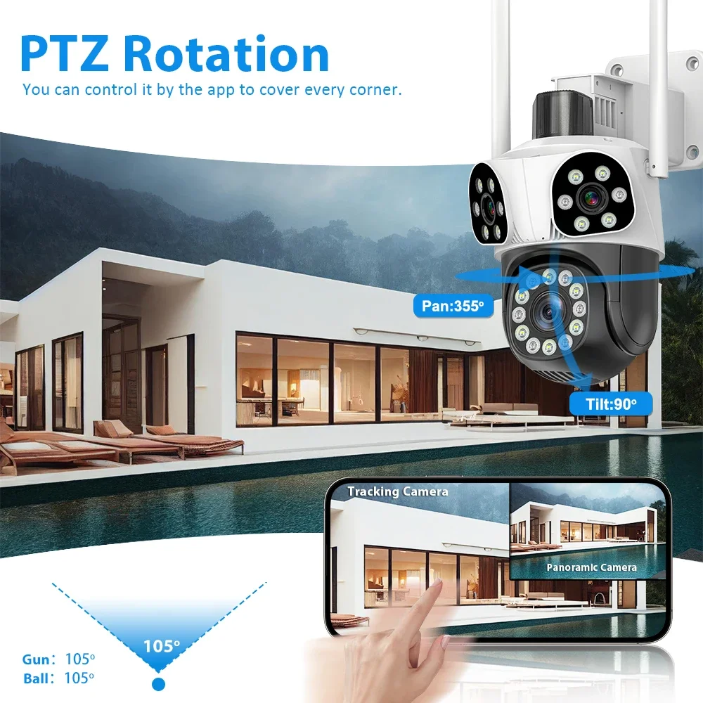 camera 12mp Outdoor 10x Zoom Triple Lens Triple Screen Security Mobile Body Detection Outdoor IP CCTV Survalance