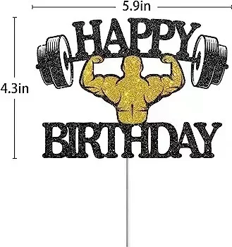 Personalized Weight Lifting Cake Topper Man Weightlifting Silhouette Topper Weightlifter\'s Party Happy Birthday Cake Decoration