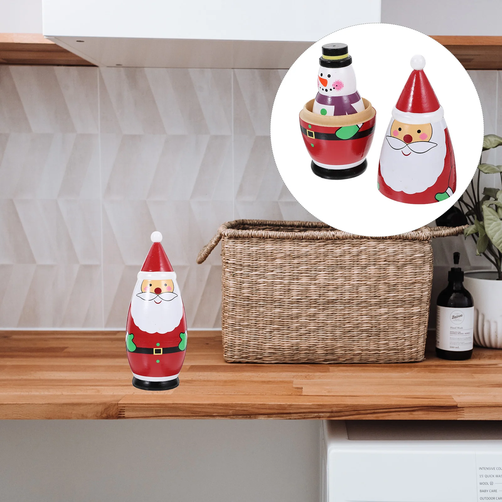 

Four Layers of Christmas Cliches Desktop Adorns Decorative Nesting Dolls Gifts Russian Cartoon Wood Stacking for Kids