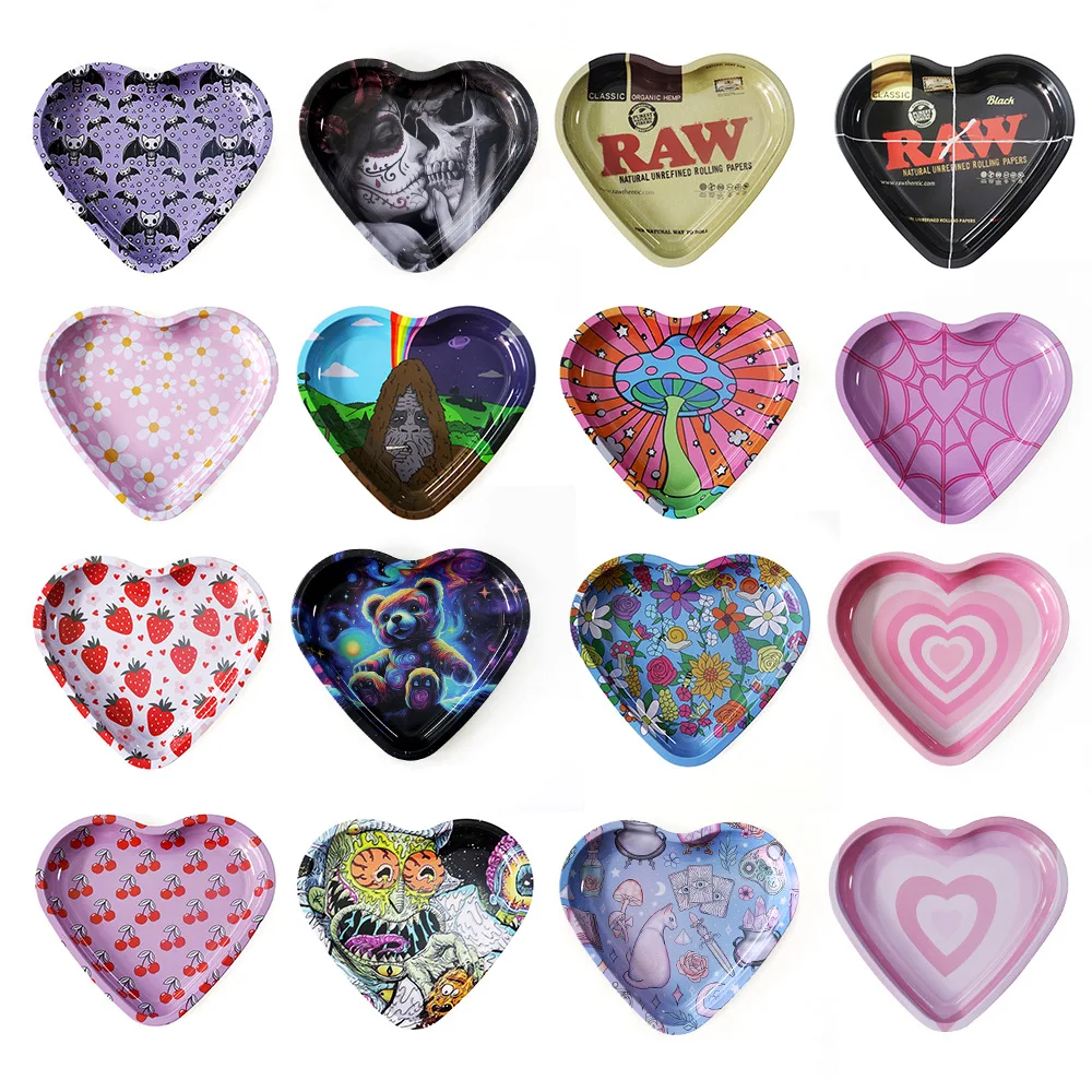 

Металлический поднос для табака в форме сердца, жестяной поднос для хранения аксессуаров для курения